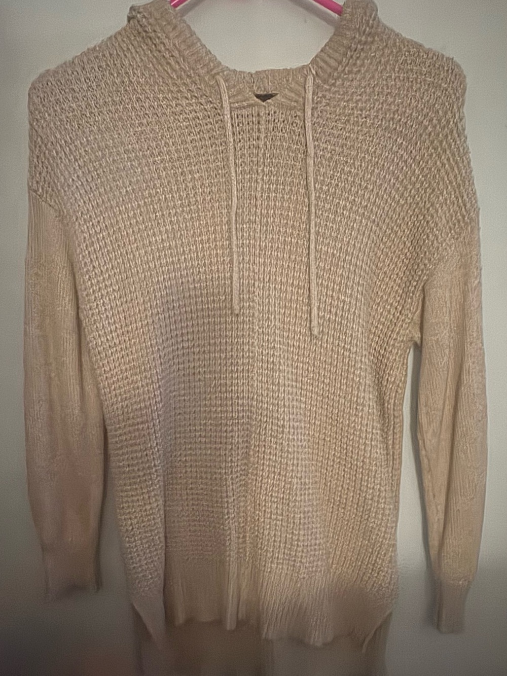 Beige Knit Hoodie Sweater - Woman’s Lightweight Pullover